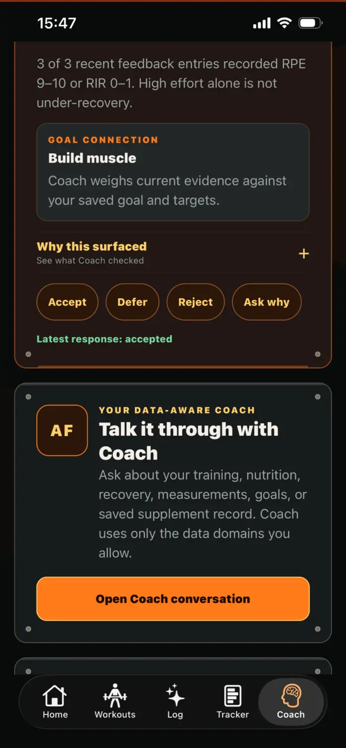 AfterFire Coach action review screen